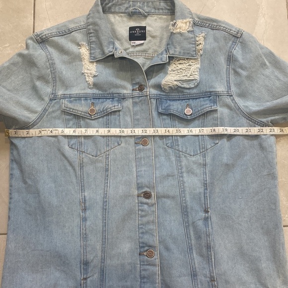 ONE5ONE Distressed / Ripped Denim Jacket 100% Cotton - Picture 12 of 14